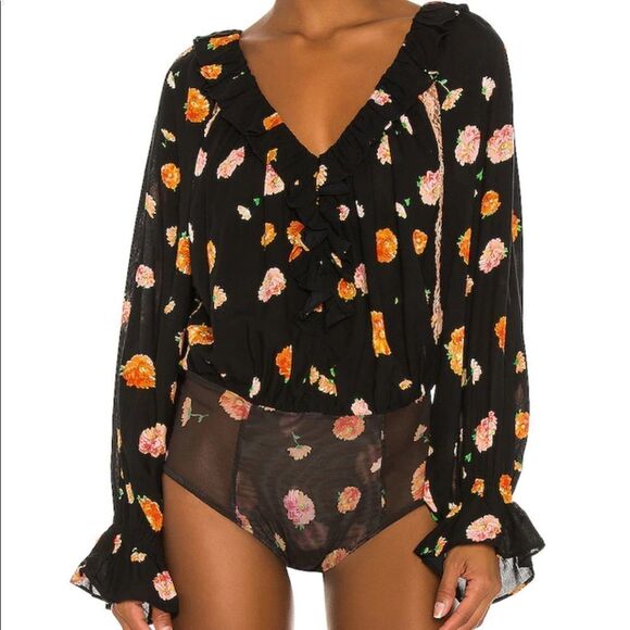 NWT Free People Poppy Floral V-neck Bodysuit Sz M - Picture 5 of 16